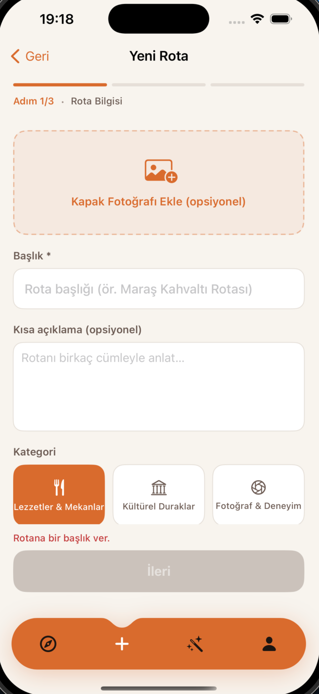 Yeni rota oluştur